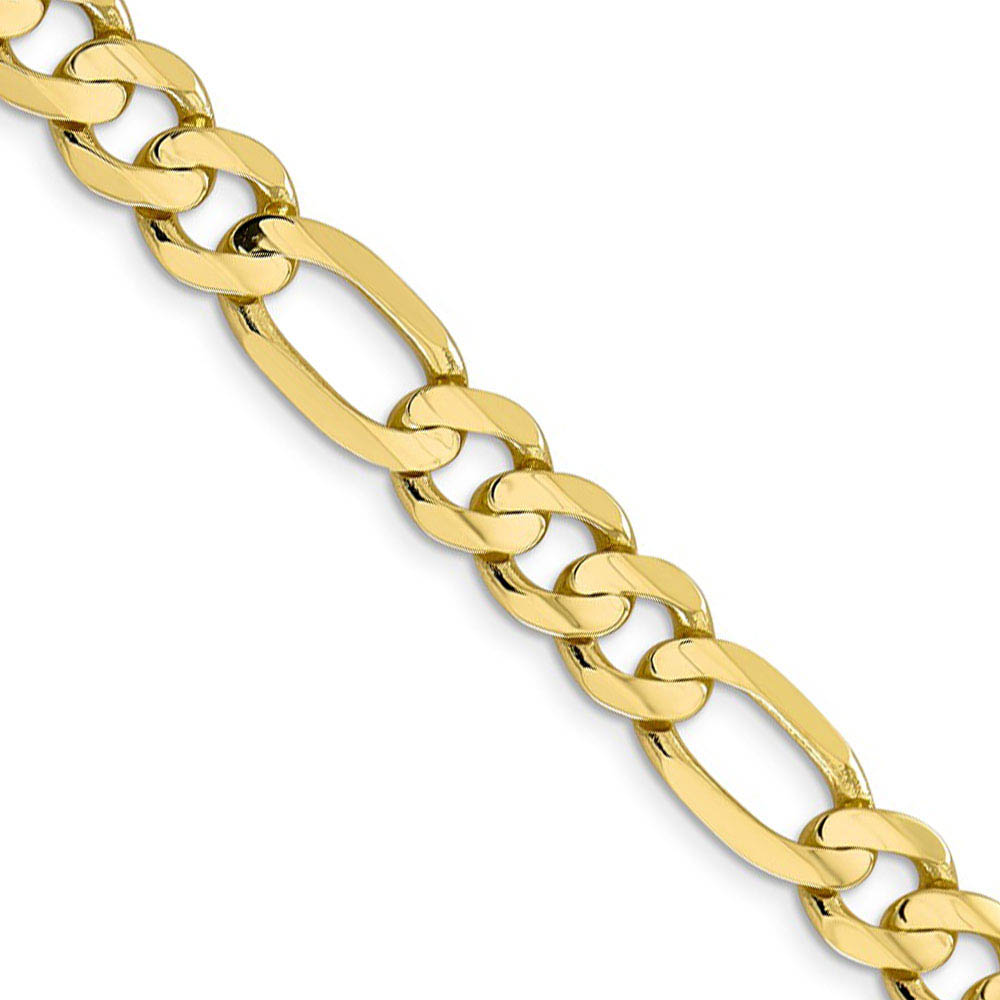 Men's 8.75mm, 10k Yellow Gold, Concave Figaro Chain Necklace