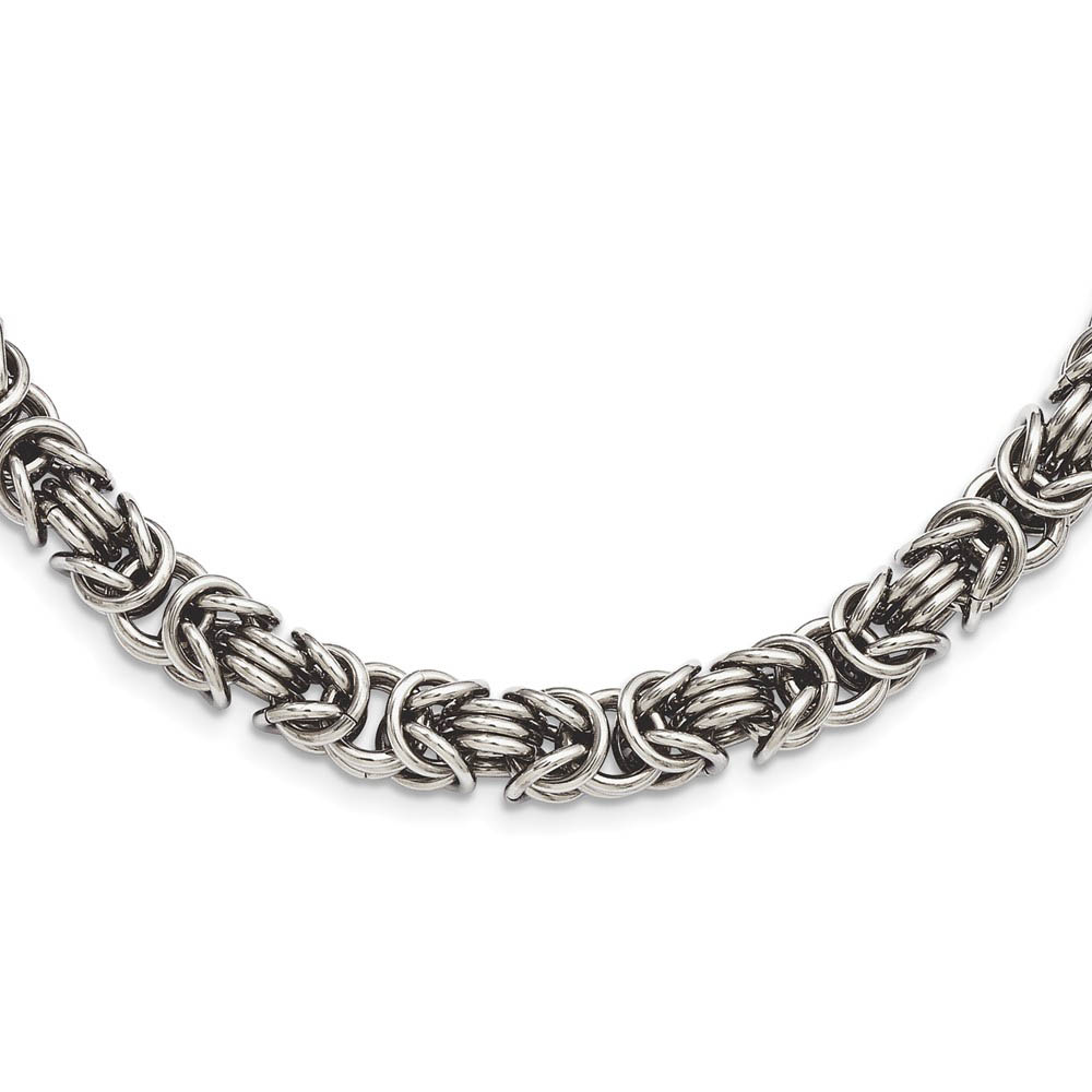 Men&#039;s Stainless Steel 7mm Byzantine Link Chain Necklace