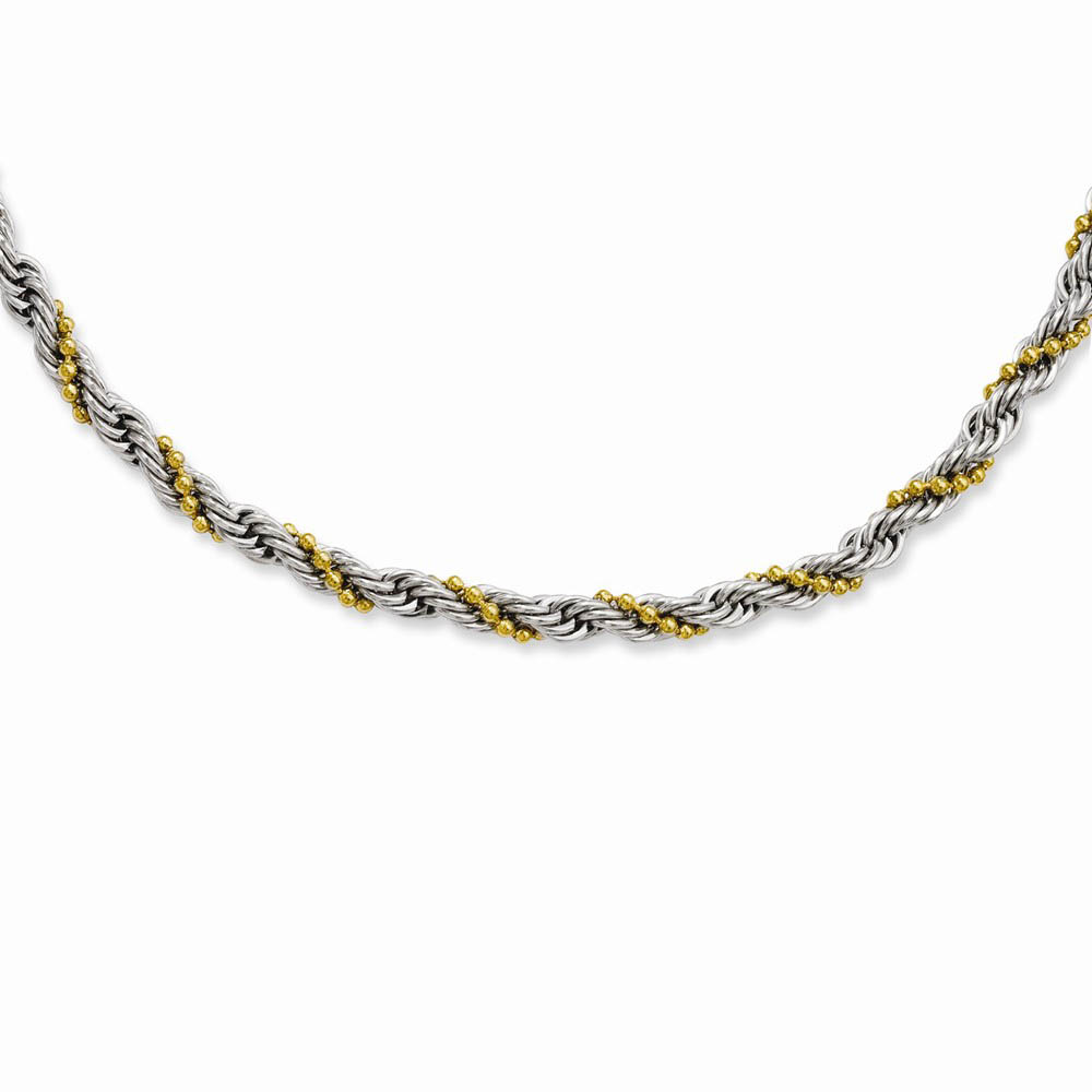 Stainless Steel &amp; Gold Tone, 4mm Ball &amp; Twisted Rope Necklace