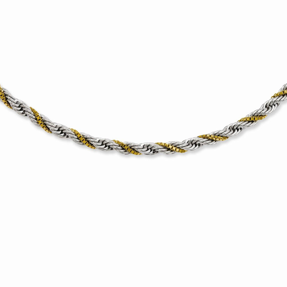 Stainless Steel & Gold Tone, 4mm Box & Twisted Rope Necklace