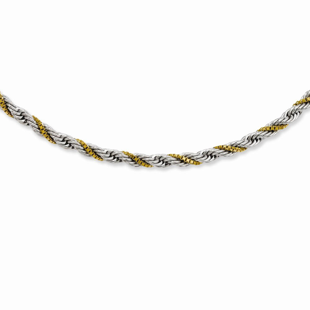 Stainless Steel &amp; Gold Tone, 4mm Box &amp; Twisted Rope Necklace, 18 Inch