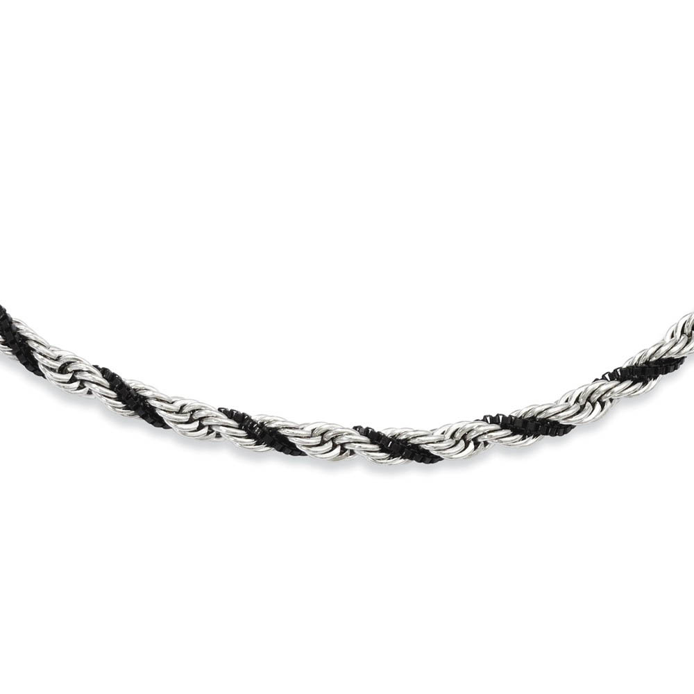 Stainless Steel &amp; Black Tone, 4mm Box &amp; Twisted Rope Necklace