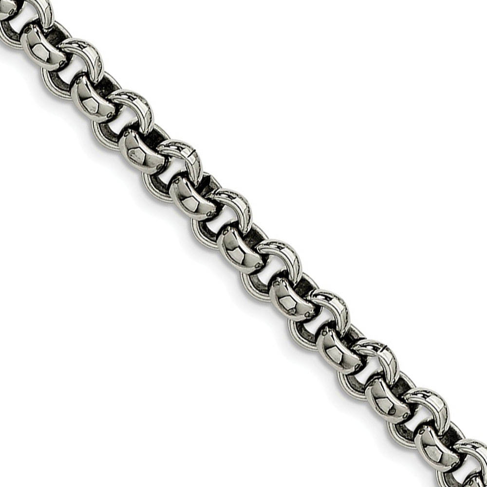 Men&#039;s 8mm Stainless Steel Polished Rolo Chain Necklace, 18 Inch