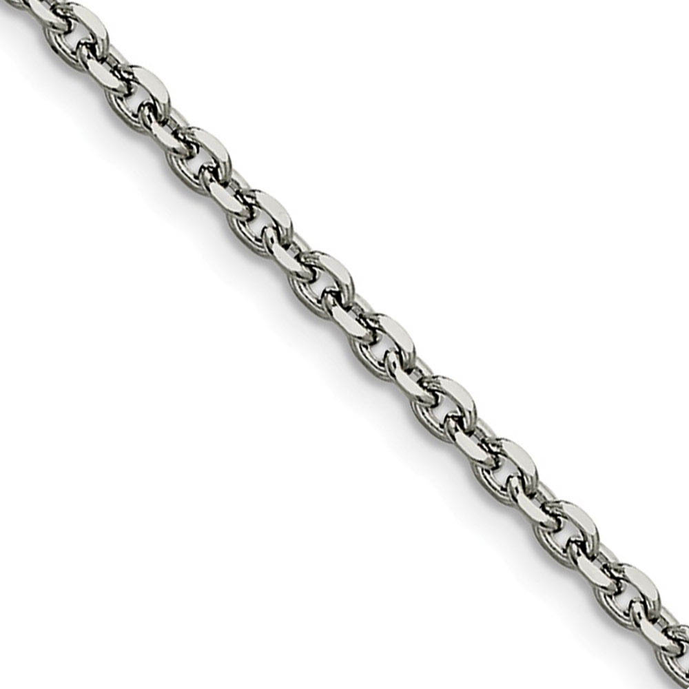 3.4mm Stainless Steel Polished Cable Chain Necklace, 18 Inch