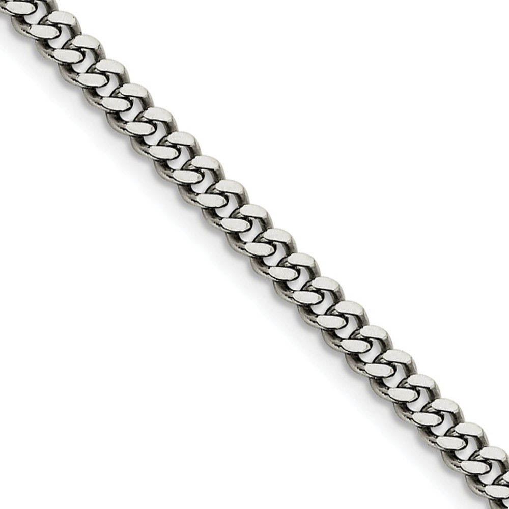 4mm Stainless Steel Heavy Flat Curb Chain Necklace, 18 Inch