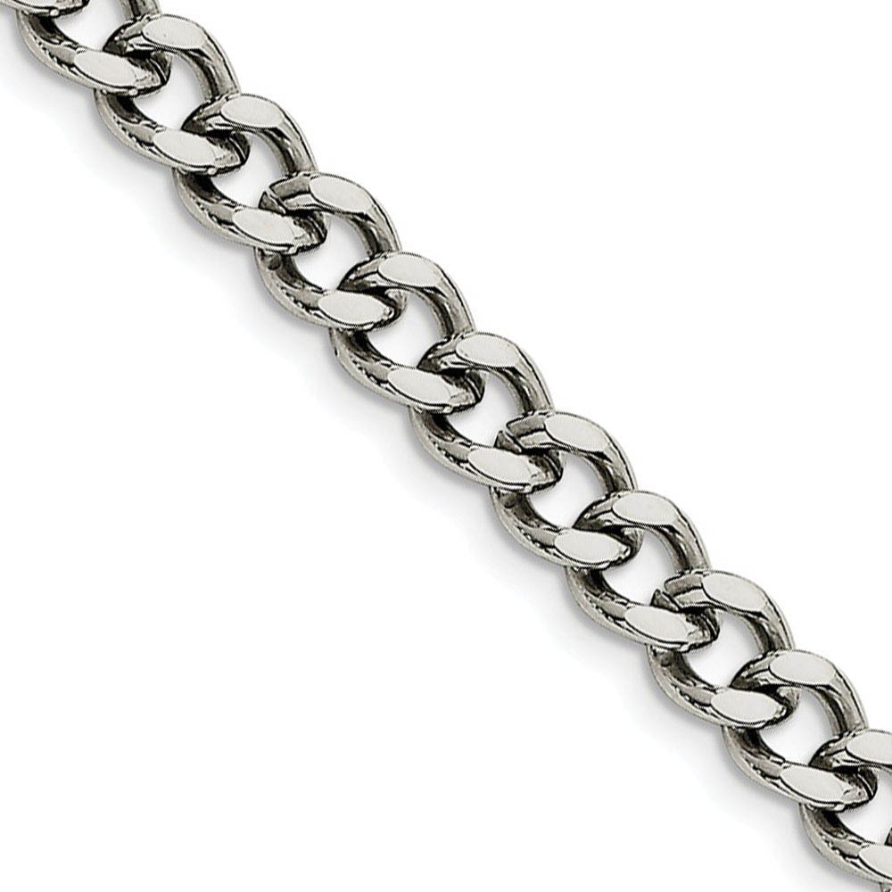 Men&#039;s 7.5mm Stainless Steel Heavy Flat Curb Chain Necklace