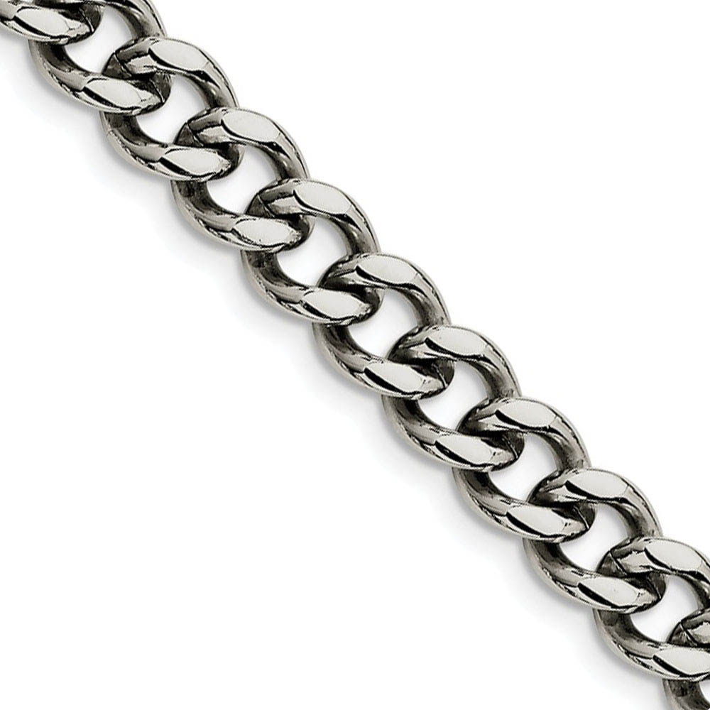 Men's 9.5mm Stainless Steel Heavy Flat Curb Chain Necklace