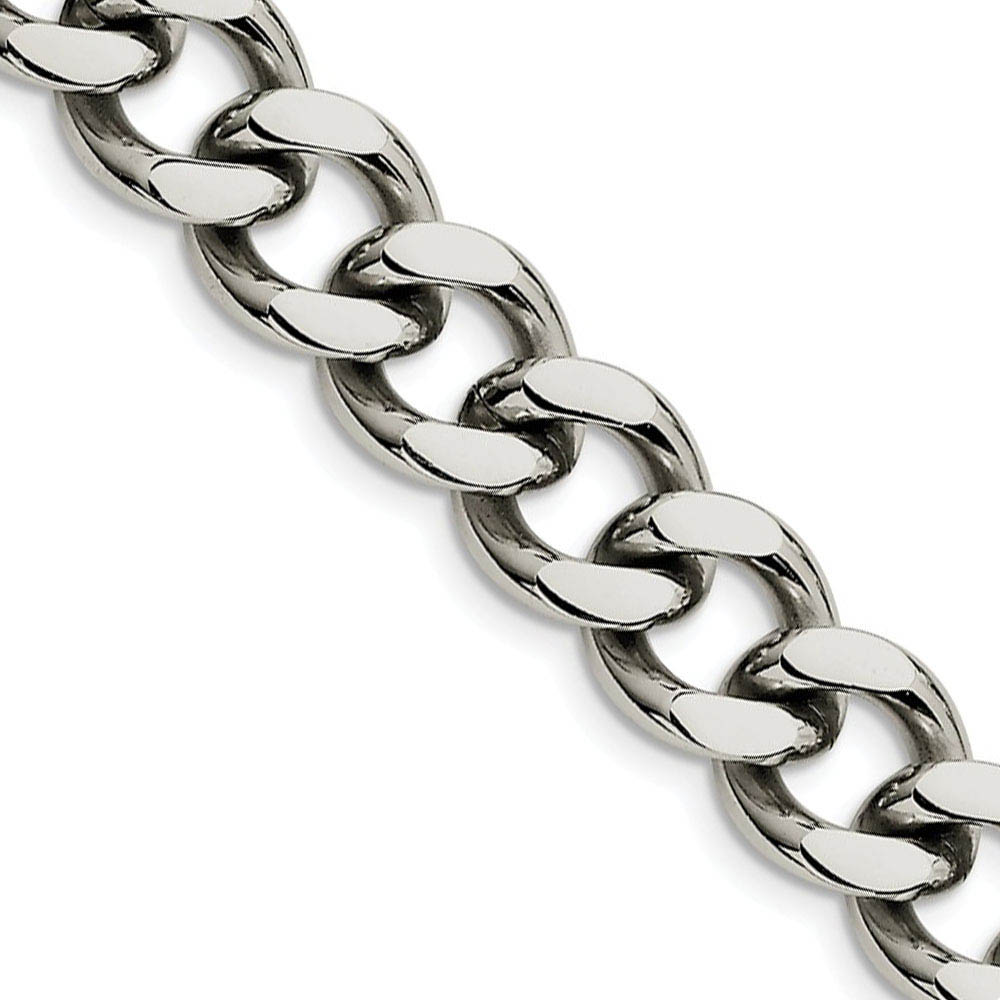 Men&#039;s 13.75mm Stainless Steel Heavy Flat Curb Chain Necklace, 22 Inch