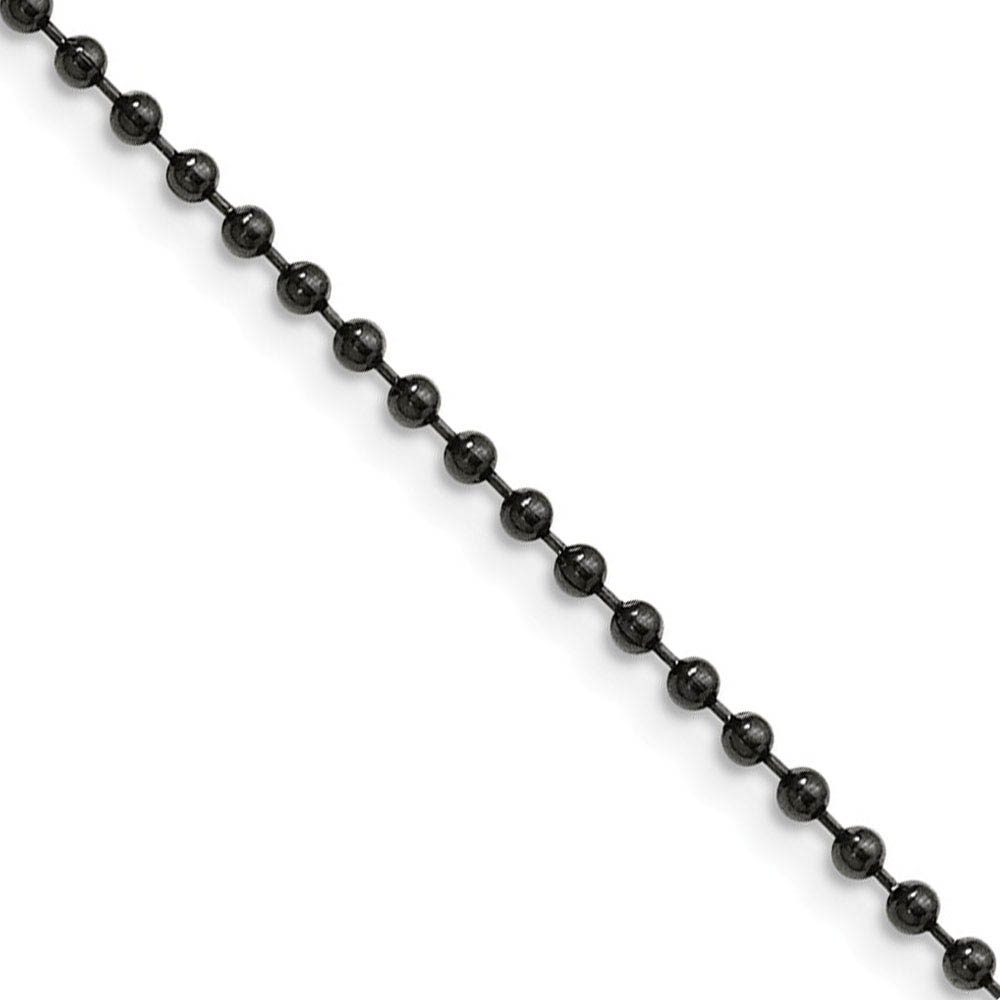 2.4mm Stainless Steel Black-Plated Beaded Chain Necklace, 18 Inch