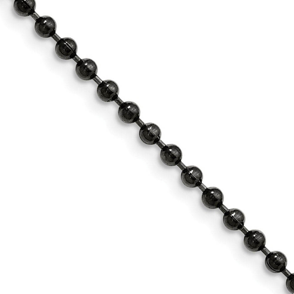 3mm Stainless Steel Black-Plated Beaded Chain Necklace, 18 Inch