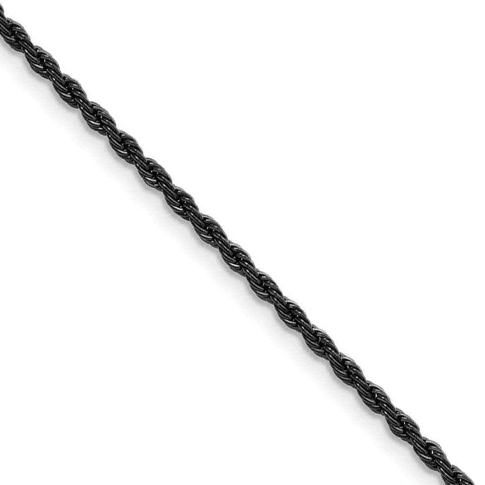 2.3mm Black-plated Stainless Steel Rope Chain Necklace, 18 Inch