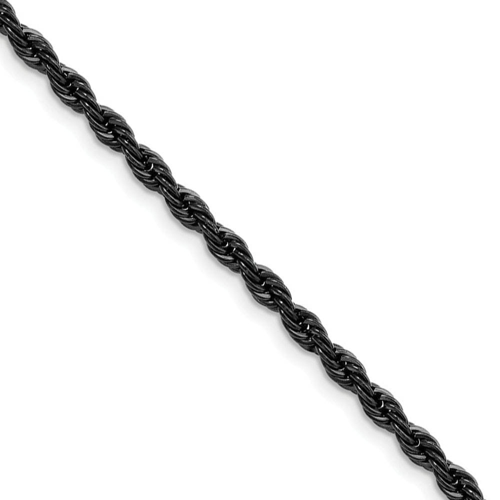 Men&#039;s 4mm Black-plated Stainless Steel Rope Chain Necklace, 18 Inch