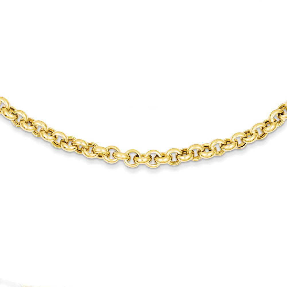 14k Yellow Gold 5mm Polished Hollow Rolo Chain Necklace, 18 Inch