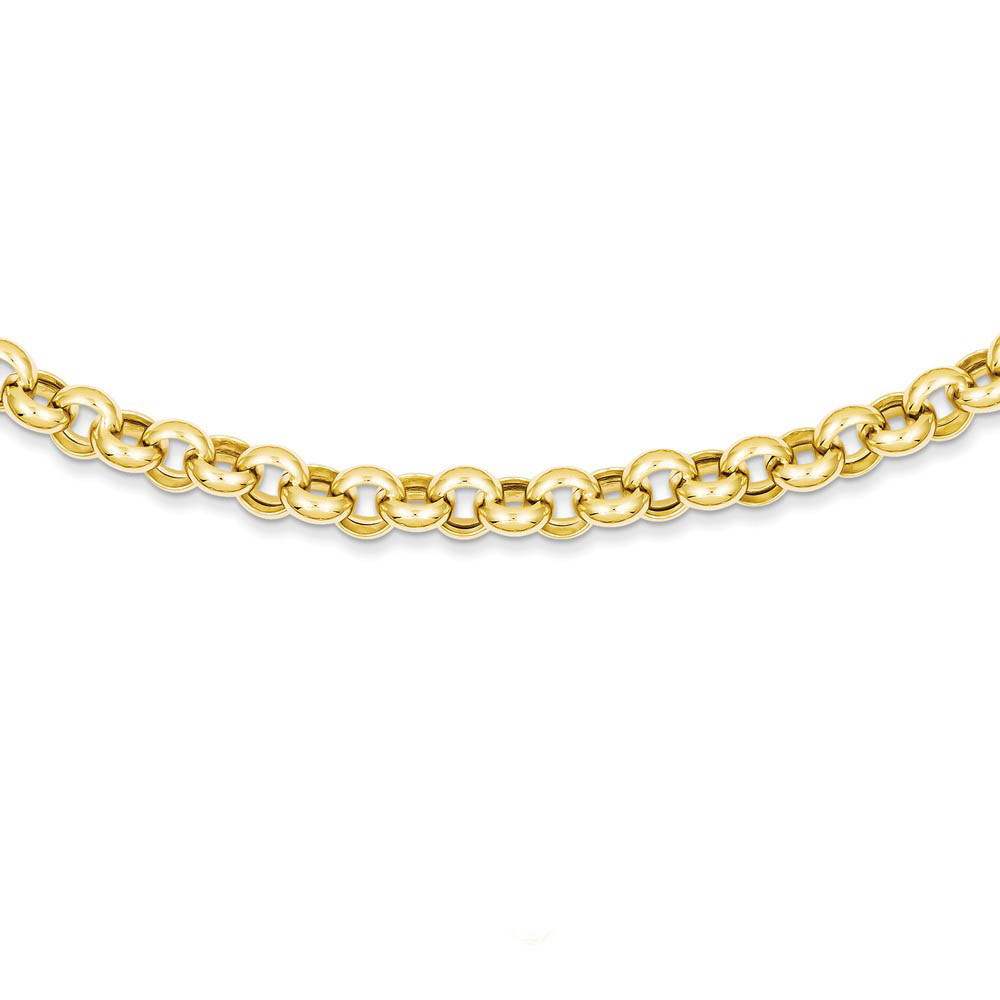 14k Yellow Gold 7mm Polished Hollow Rolo Chain Necklace