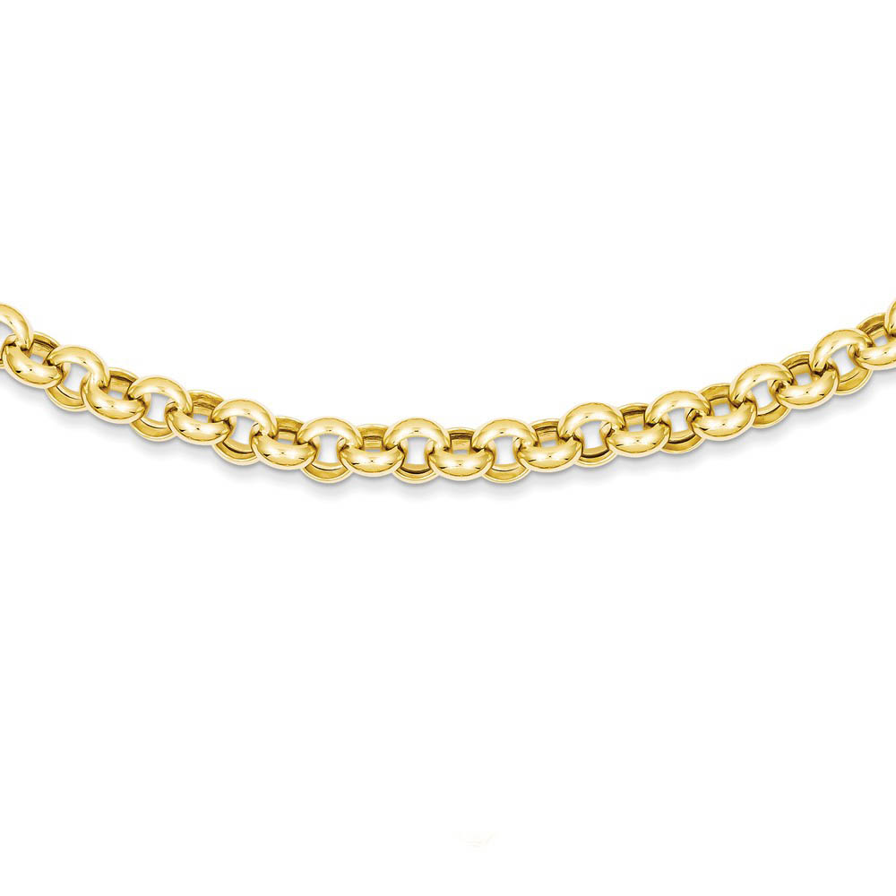 14k Yellow Gold 7mm Polished Hollow Rolo Chain Necklace, 18 Inch