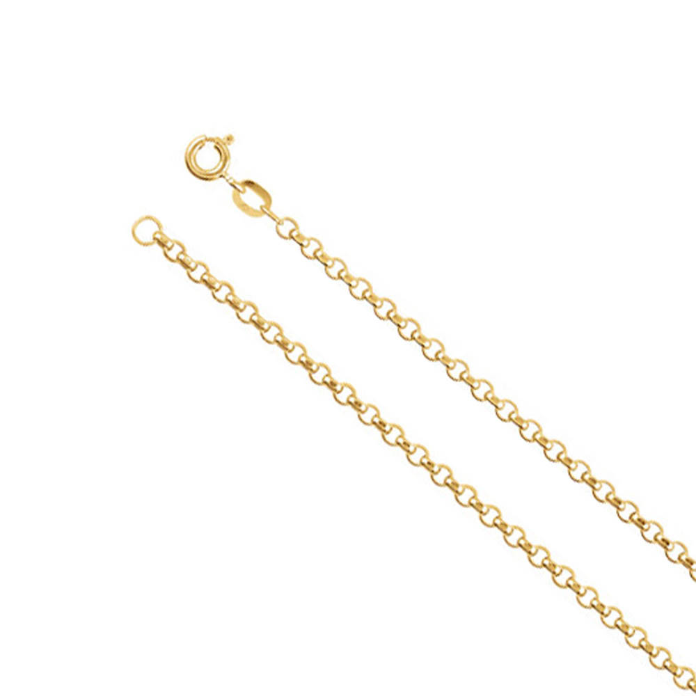 2mm, 14k Yellow Gold Hollow Link Rolo Chain Necklace