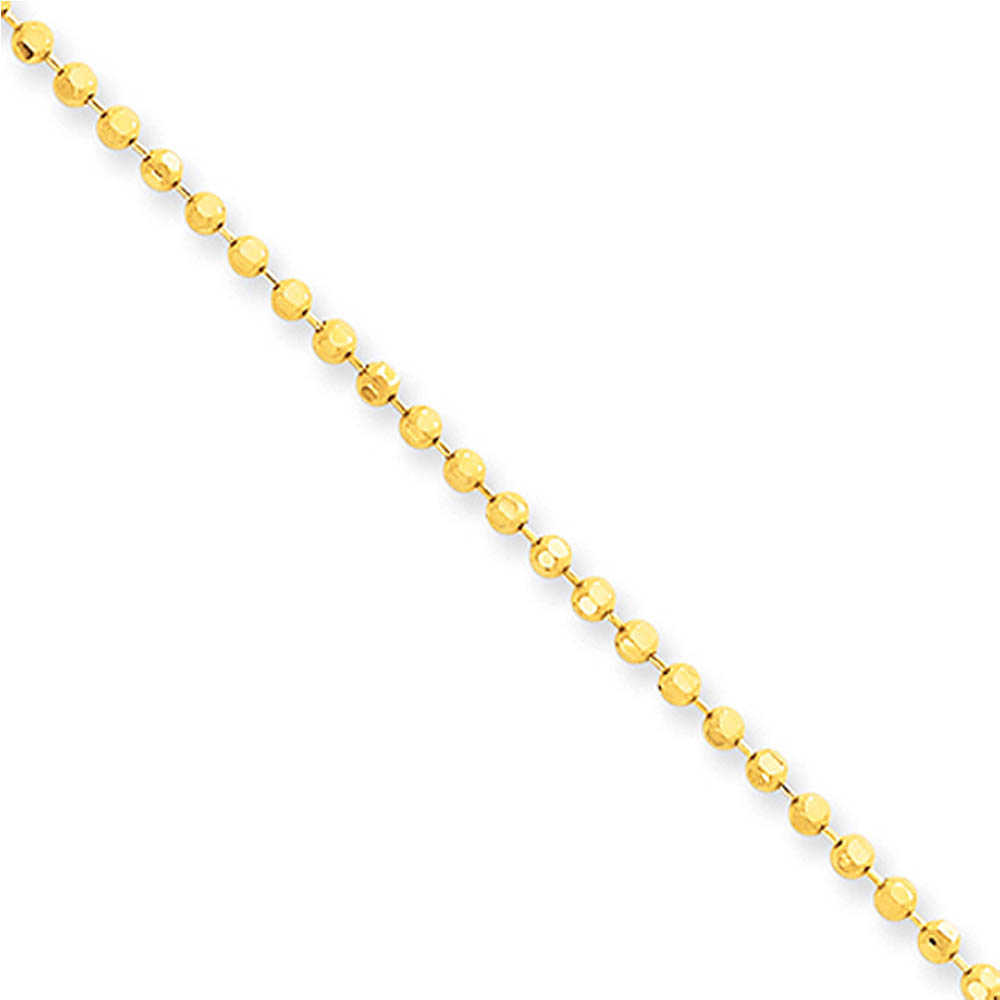 2mm, 14k Yellow Gold Solid Polished Bead Chain Necklace