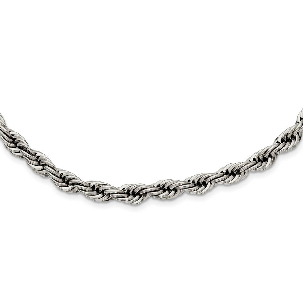 Men's 6mm Stainless Steel Polished Rope Chain Necklace