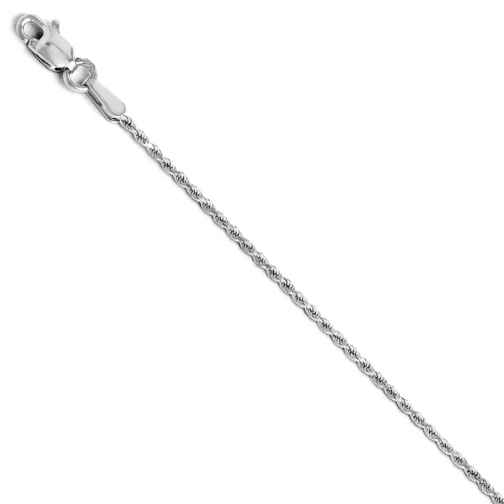 1.3mm 14k White Gold Solid Diamond Cut Rope Bracelet or Anklet, 9 Inch