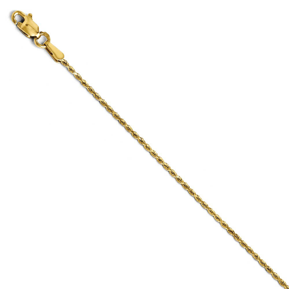 1.3mm 14k Yellow Gold Solid Diamond Cut Rope Chain Anklet, 9 Inch