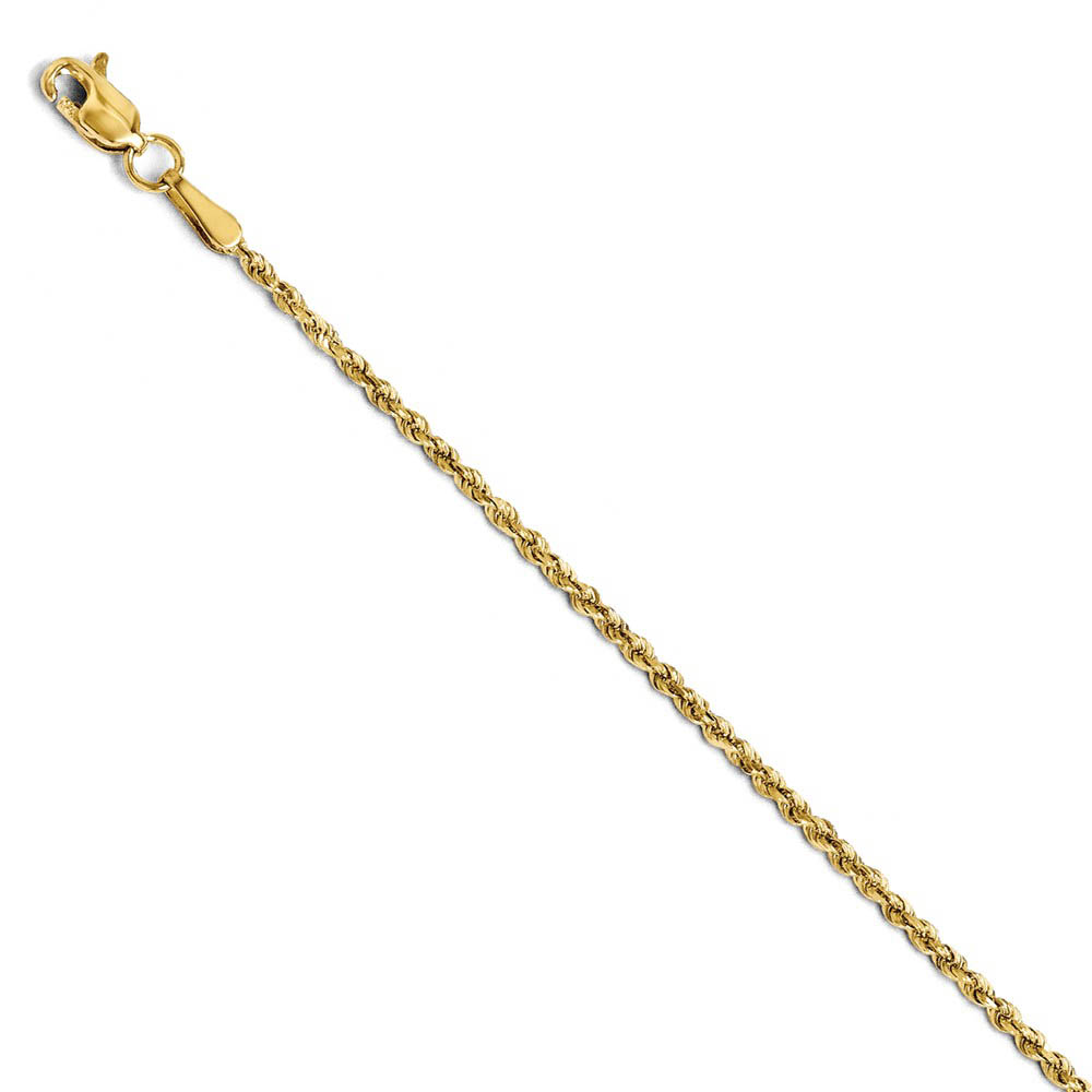 1.5mm 14k Yellow Gold Solid Diamond Cut Rope Chain Bracelet & Anklet