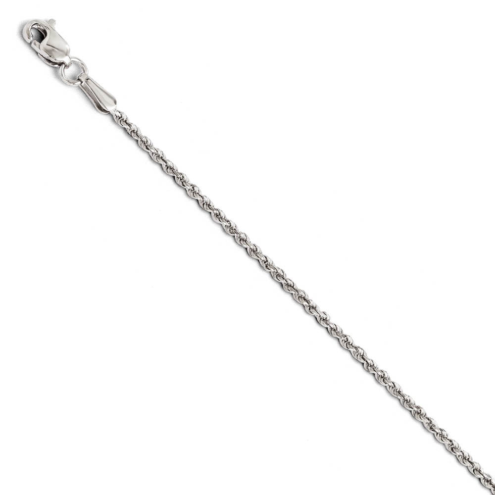 1.5mm 14k White Gold Solid Diamond Cut Rope Chain Bracelet, 8 Inch