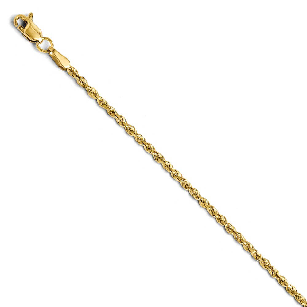 1.75mm 14k Yellow Gold Solid Diamond Cut Rope Chain Bracelet - Picture 8 of 11