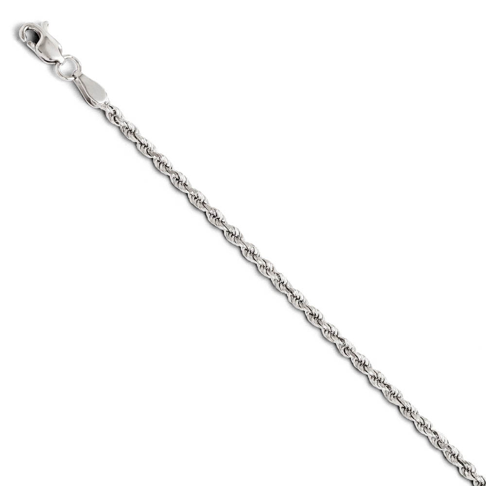 2mm 14k White Gold Solid Diamond Cut Rope Chain Bracelet, 8 Inch