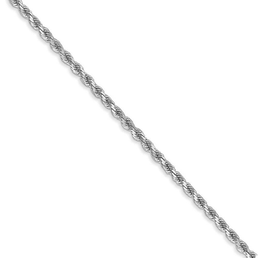 2mm 14k White Gold Solid Diamond Cut Rope Chain Bracelet &amp; Anklet