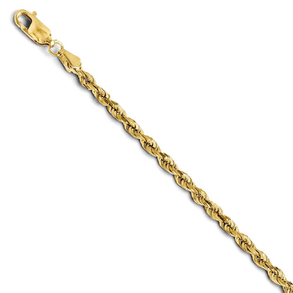 3mm 14k Yellow Gold Solid Diamond Cut Rope Chain Bracelet