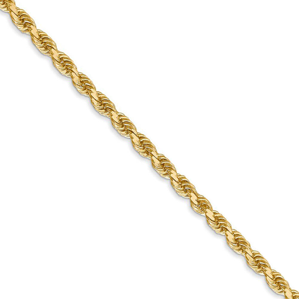 3mm 14k Yellow Gold Solid Diamond Cut Rope Chain Necklace