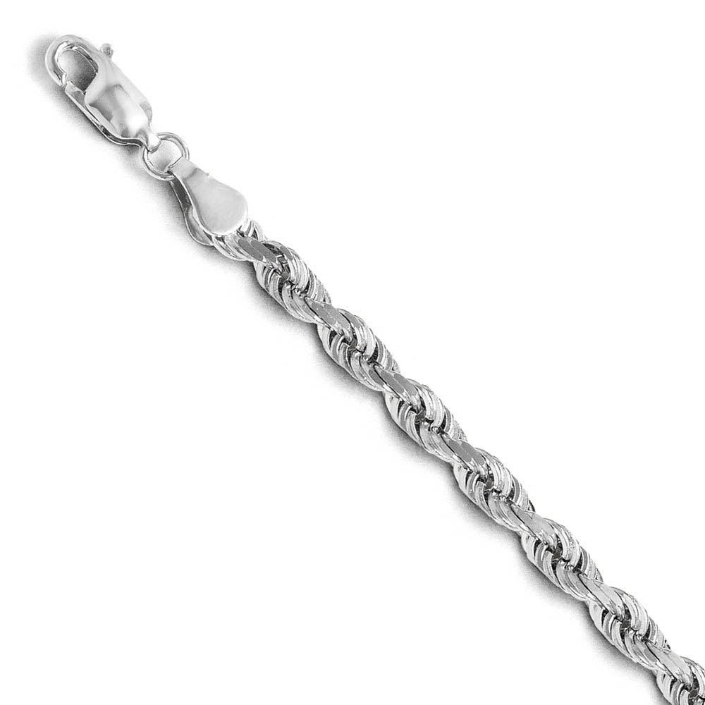 4mm 14k White Gold Solid Diamond Cut Rope Chain Bracelet