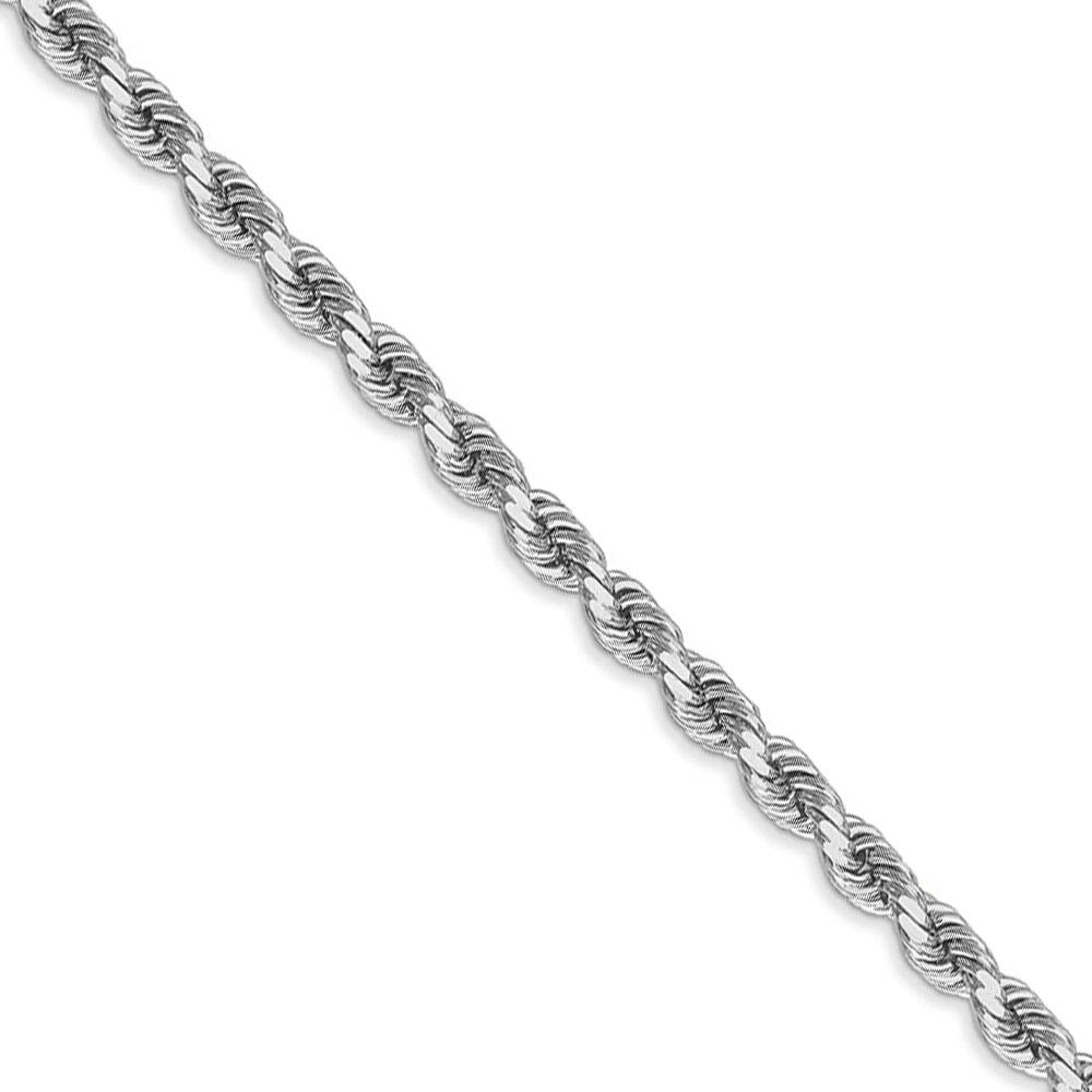 4mm 14k White Gold Solid Diamond Cut Rope Chain Necklace