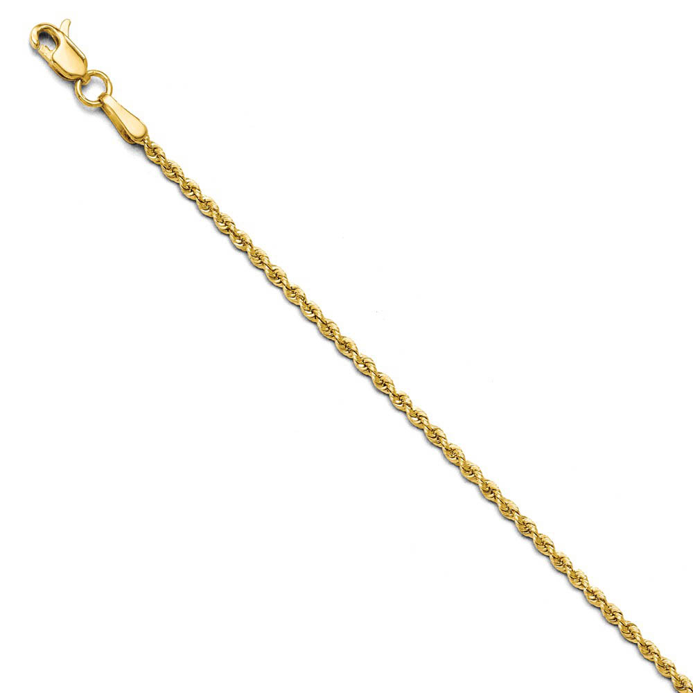 1.75mm 14k Yellow Gold Classic Solid Rope Chain Anklet, 10 Inch