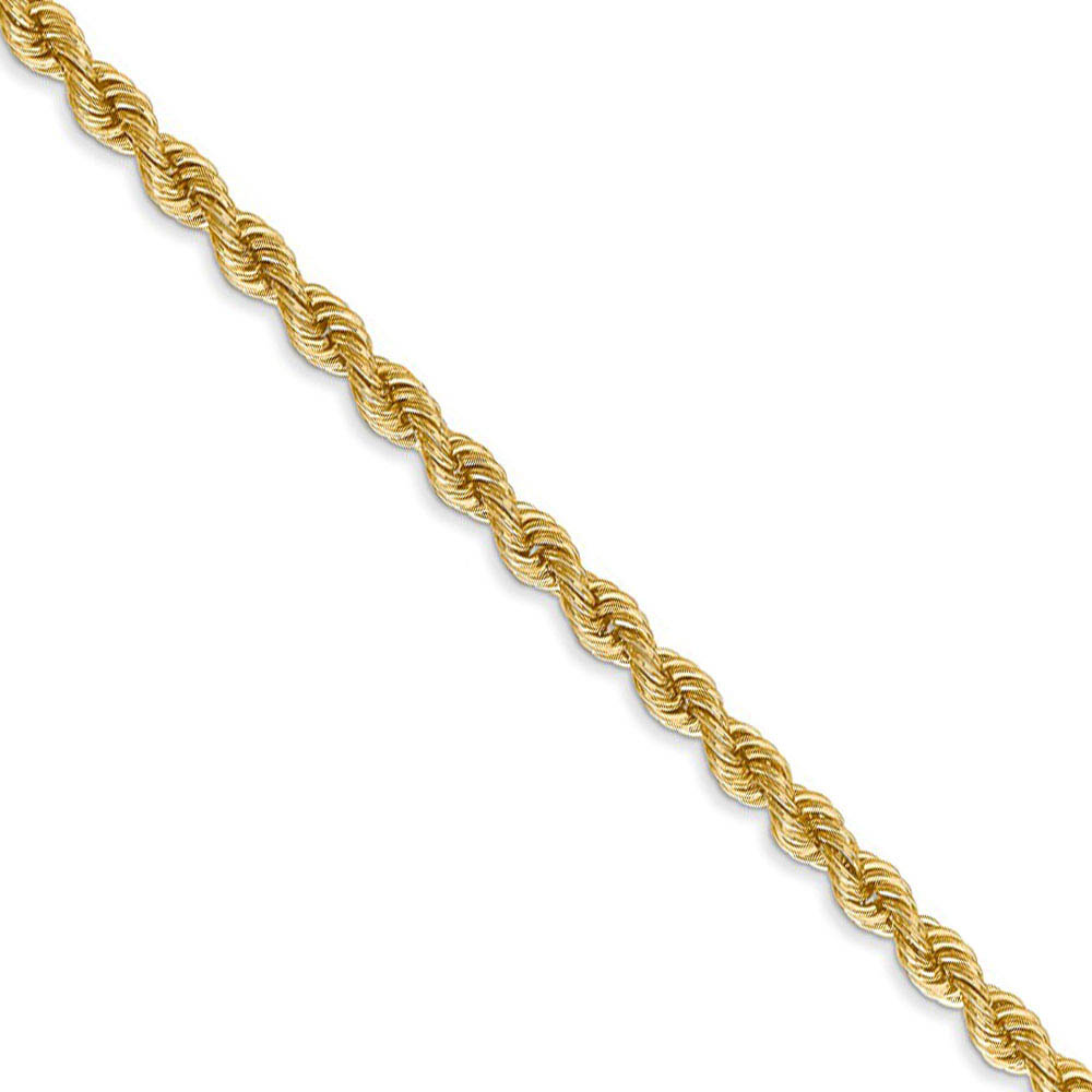 3mm 14k Yellow Gold Classic Solid Rope Chain Necklace, 20 Inch