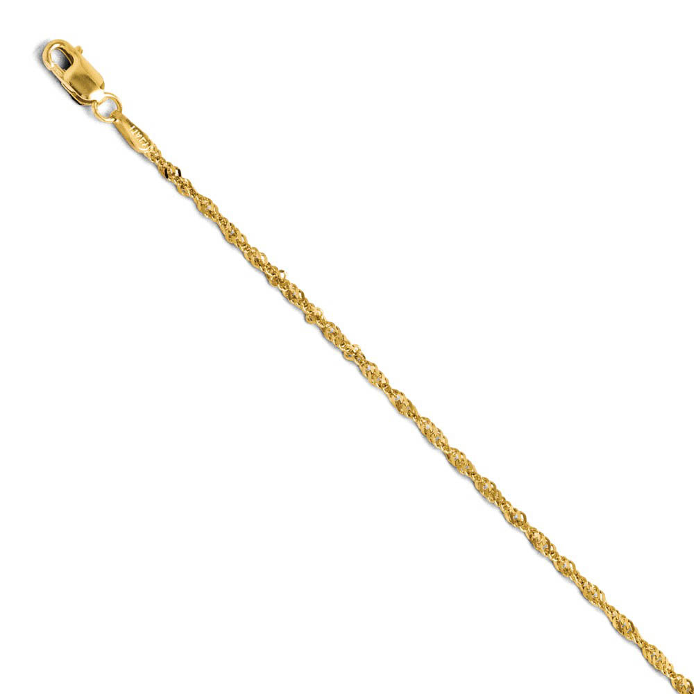 1.6mm 14k Yellow Gold Diamond Cut Singapore Chain Bracelet