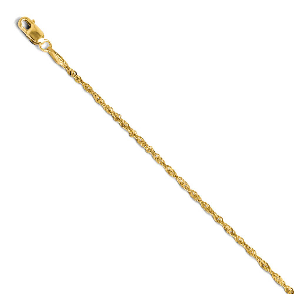 1.6mm 14k Yellow Gold Diamond Cut Singapore Chain Bracelet, 7 Inch