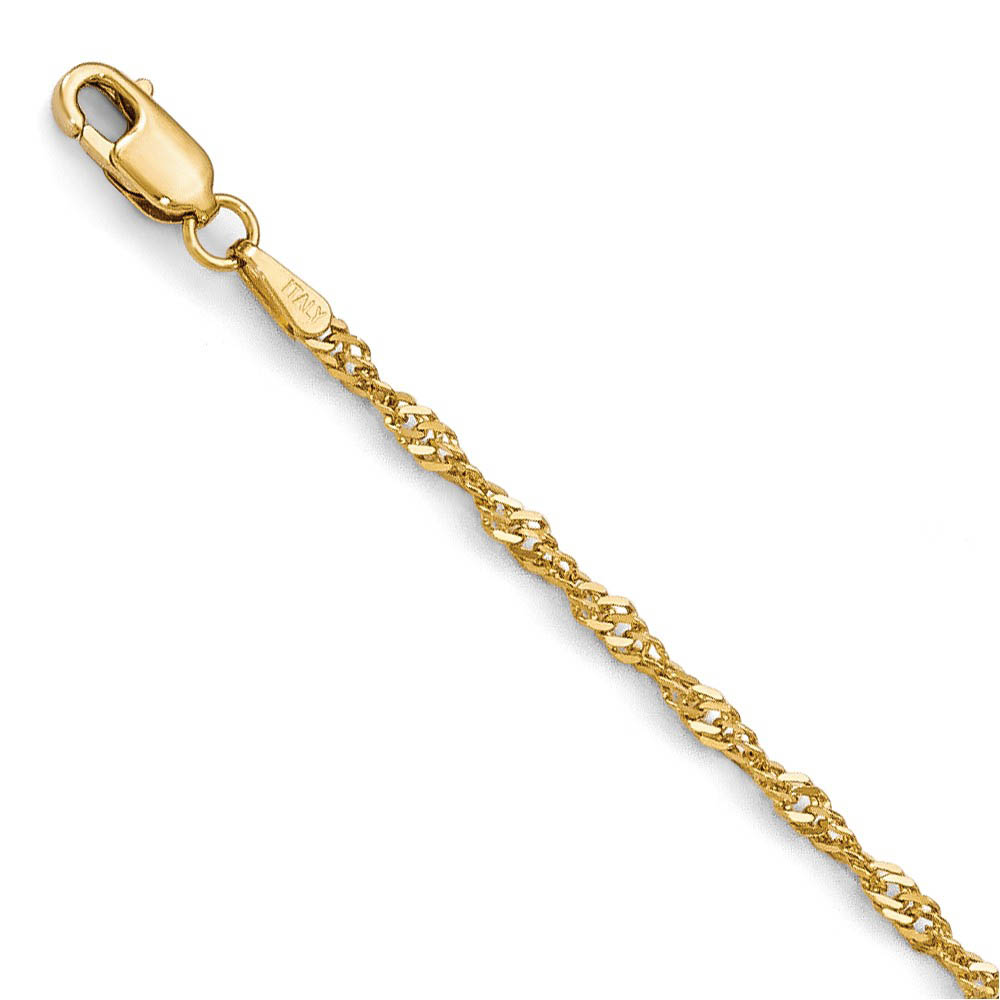 1.9mm 14k Yellow Gold Diamond Cut Singapore Chain Bracelet, 7 Inch