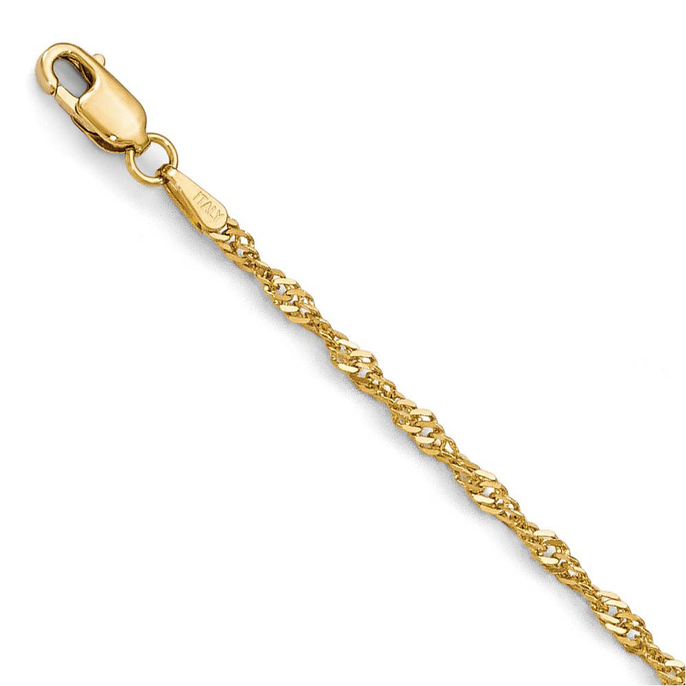 1.9mm 14k Yellow Gold Diamond Cut Singapore Chain Anklet