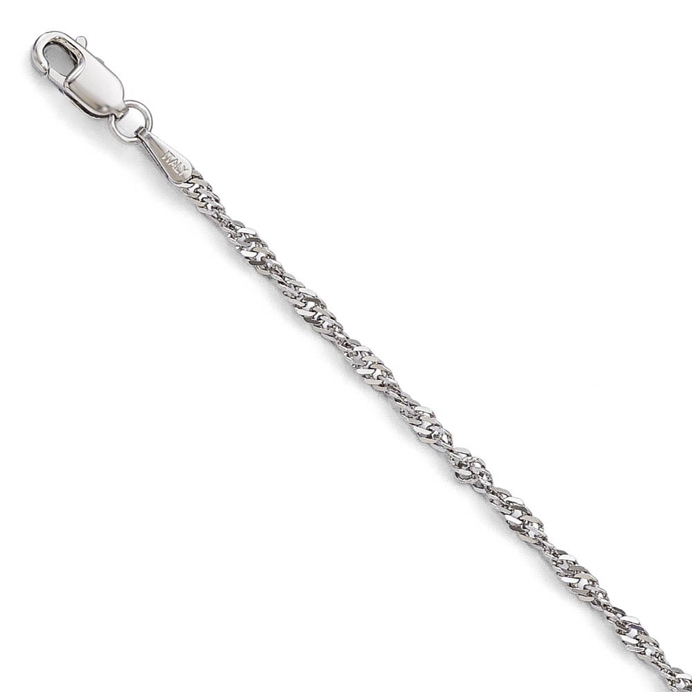 1.9mm 14k White Gold Diamond Cut Singapore Chain Bracelet, 7 Inch