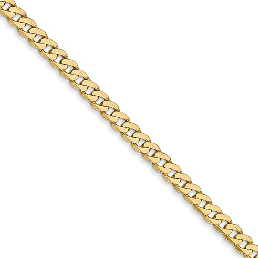 2.9mm, 14k Yellow Gold Solid Beveled Curb Chain Bracelet, 7 Inch