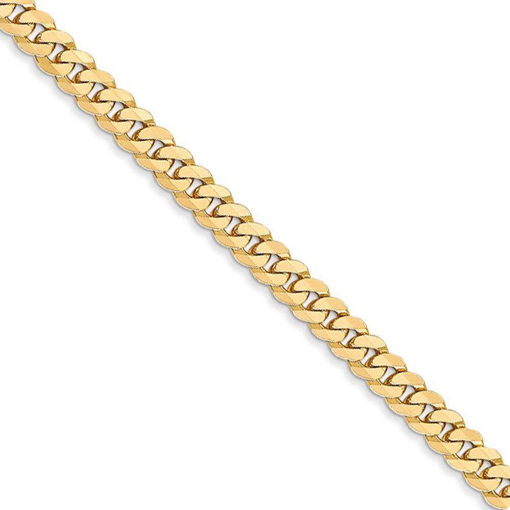 3.9mm, 14k Yellow Gold Solid Beveled Curb Chain Necklace