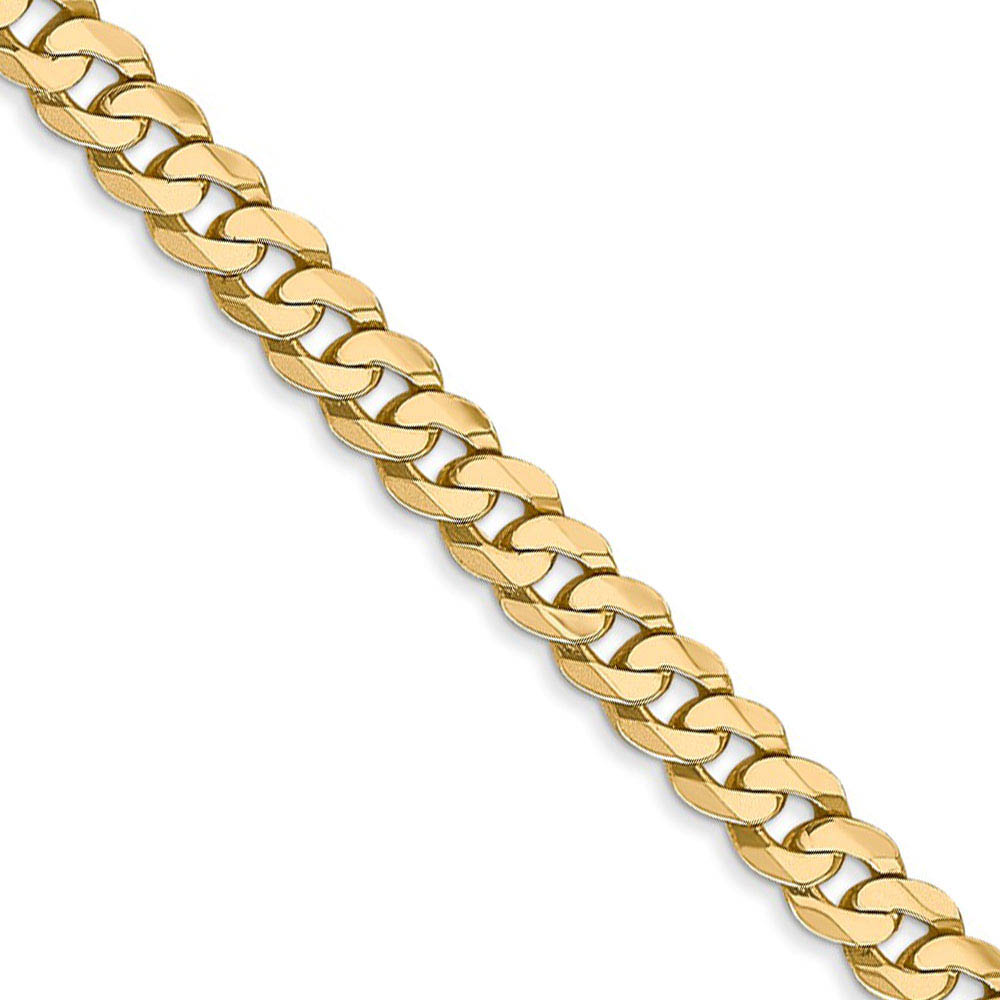 4.6mm, 14k Yellow Gold Solid Beveled Curb Chain Bracelet, 7 Inch