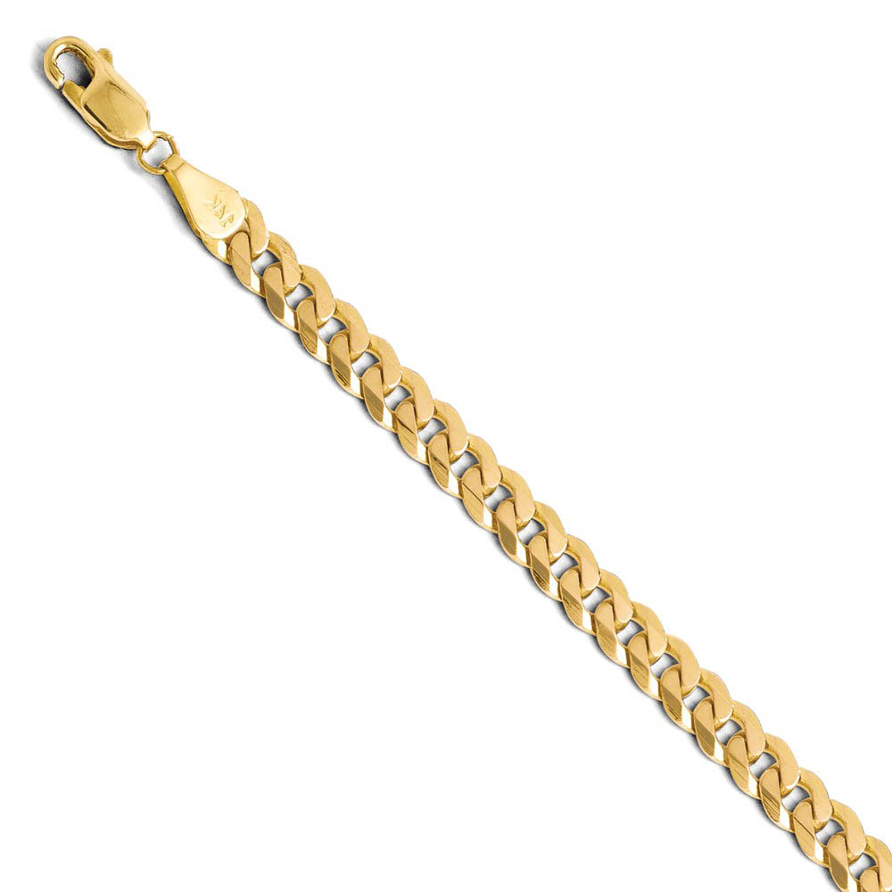 Men's 5.75mm 14k Yellow Gold Beveled Solid Curb Chain Bracelet
