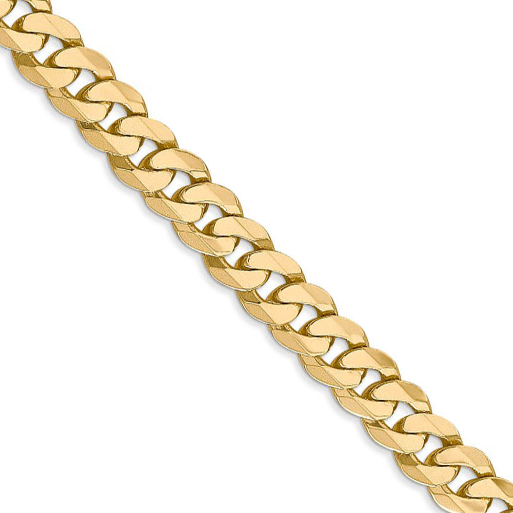 Men&#039;s 7.25mm 14k Yellow Gold Beveled Solid Curb Chain Bracelet