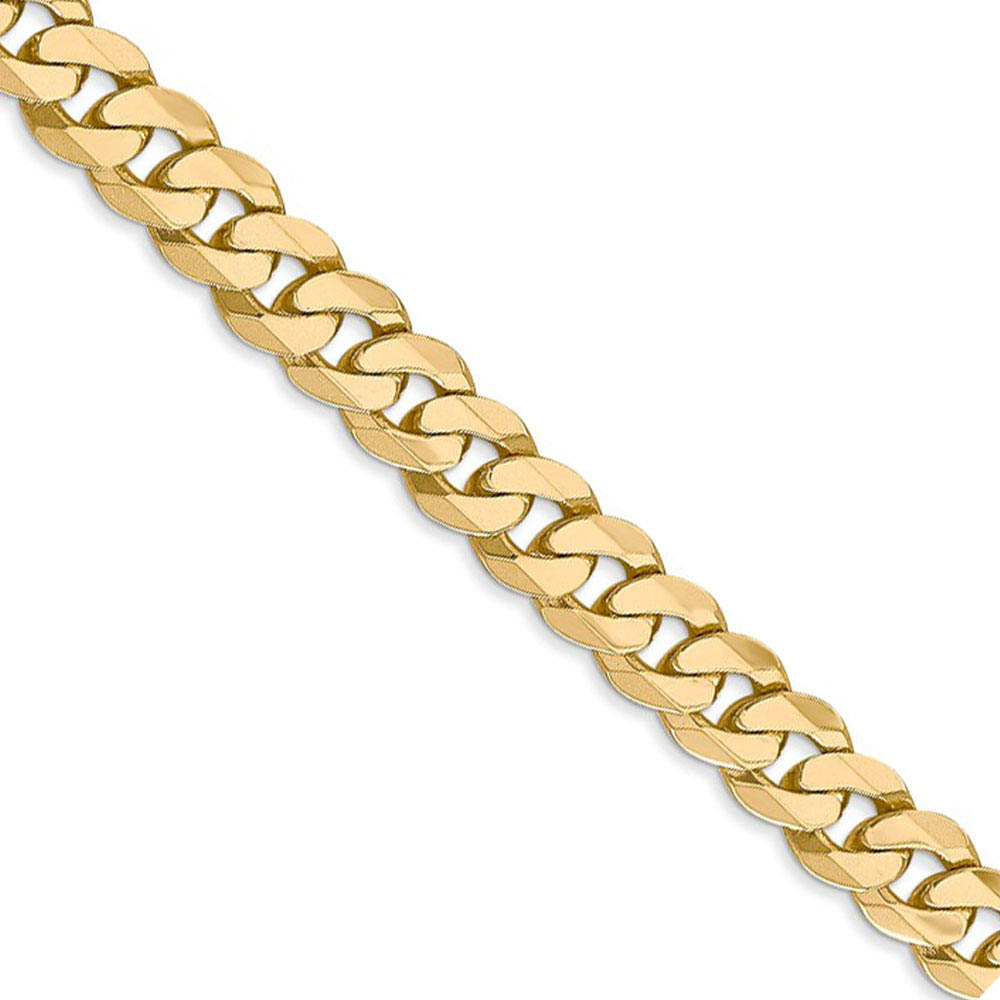 Men&#039;s 7.25mm 14k Yellow Gold Beveled Solid Curb Chain Necklace