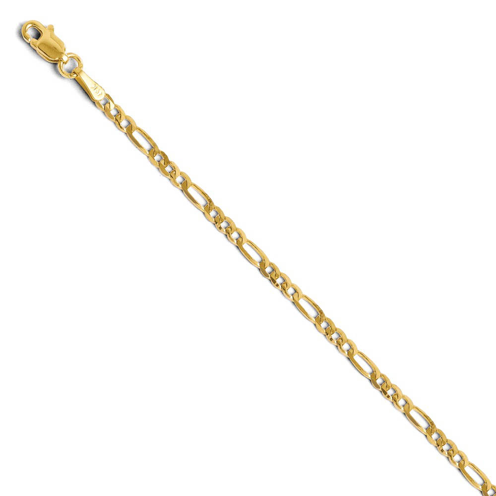 2.75mm 14k Yellow Gold Solid Flat Figaro Chain Bracelet