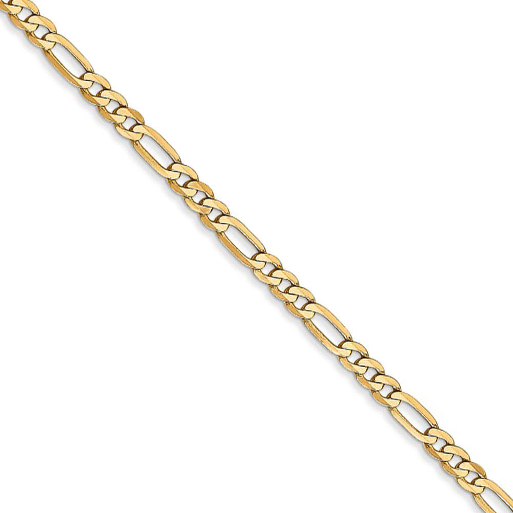 2.75mm 14k Yellow Gold Solid Flat Figaro Chain Bracelet &amp; Anklet