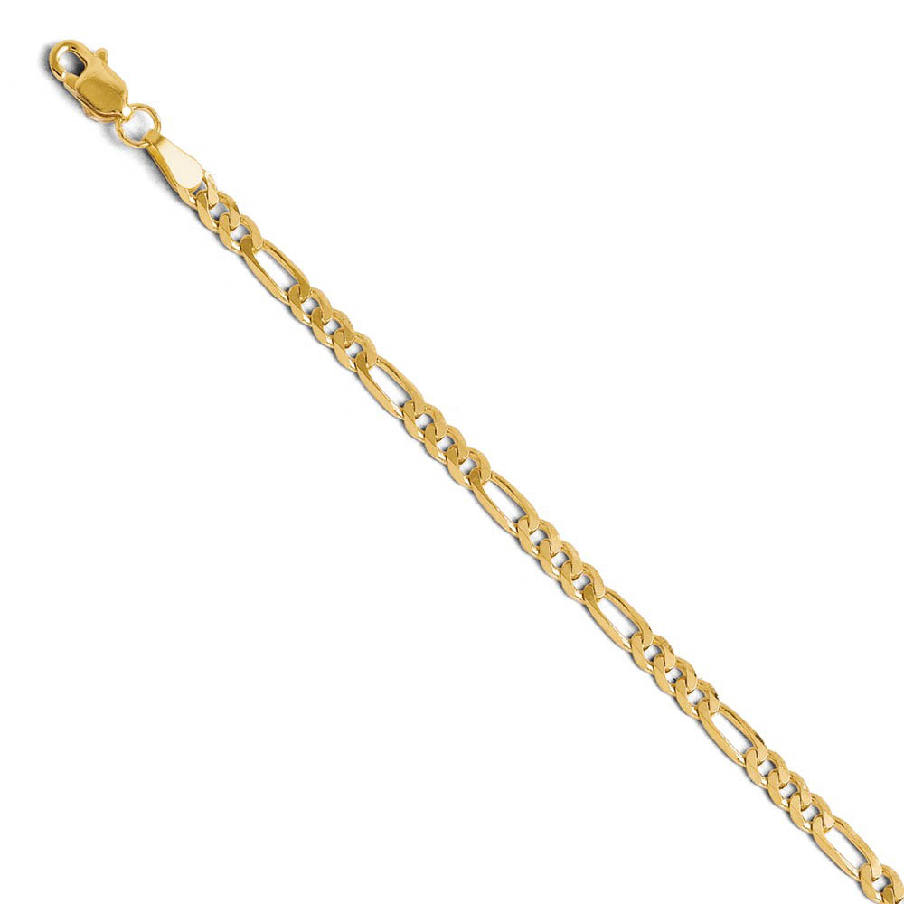 3.25mm 14k Yellow Gold Solid Flat Figaro Chain Bracelet