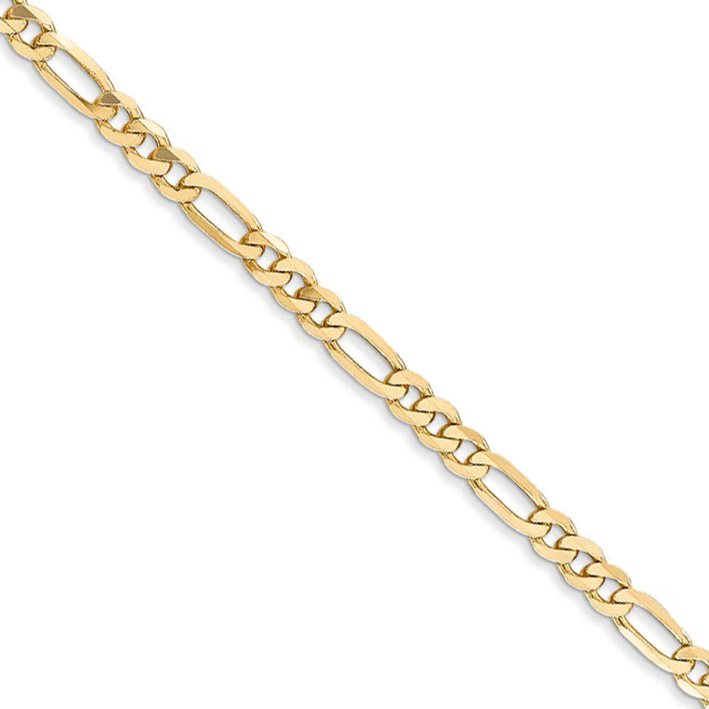 3.25mm 14k Yellow Gold Solid Flat Figaro Chain Necklace